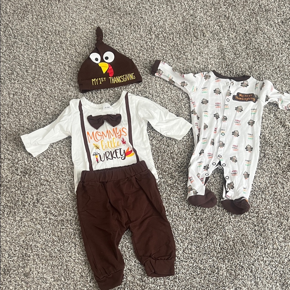 Brown and White Kids Thanksgiving Sets